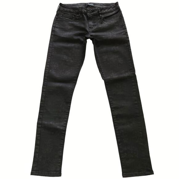 THE KOOPLES Short Fit black skinny jeans anthracite floral lace print Sz 25 NEW - Picture 1 of 8